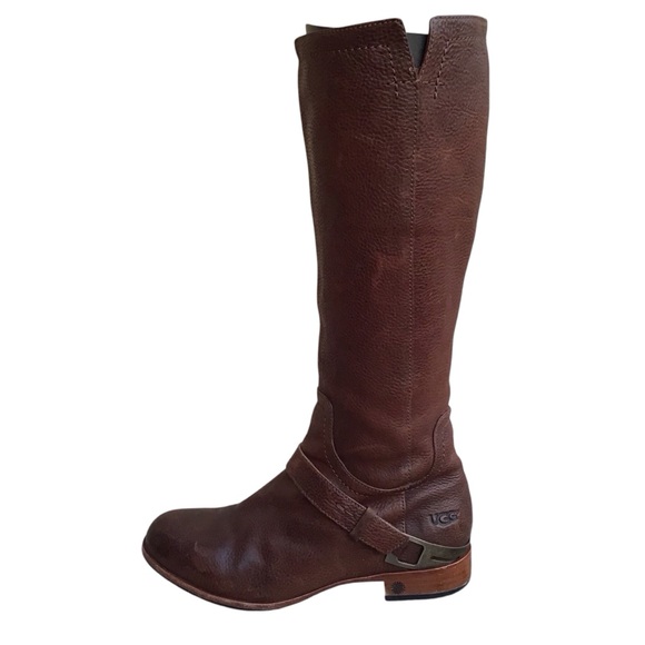UGG Australia Channing Chocolate Leather Knee High Boots Size 7 - Picture 6 of 16
